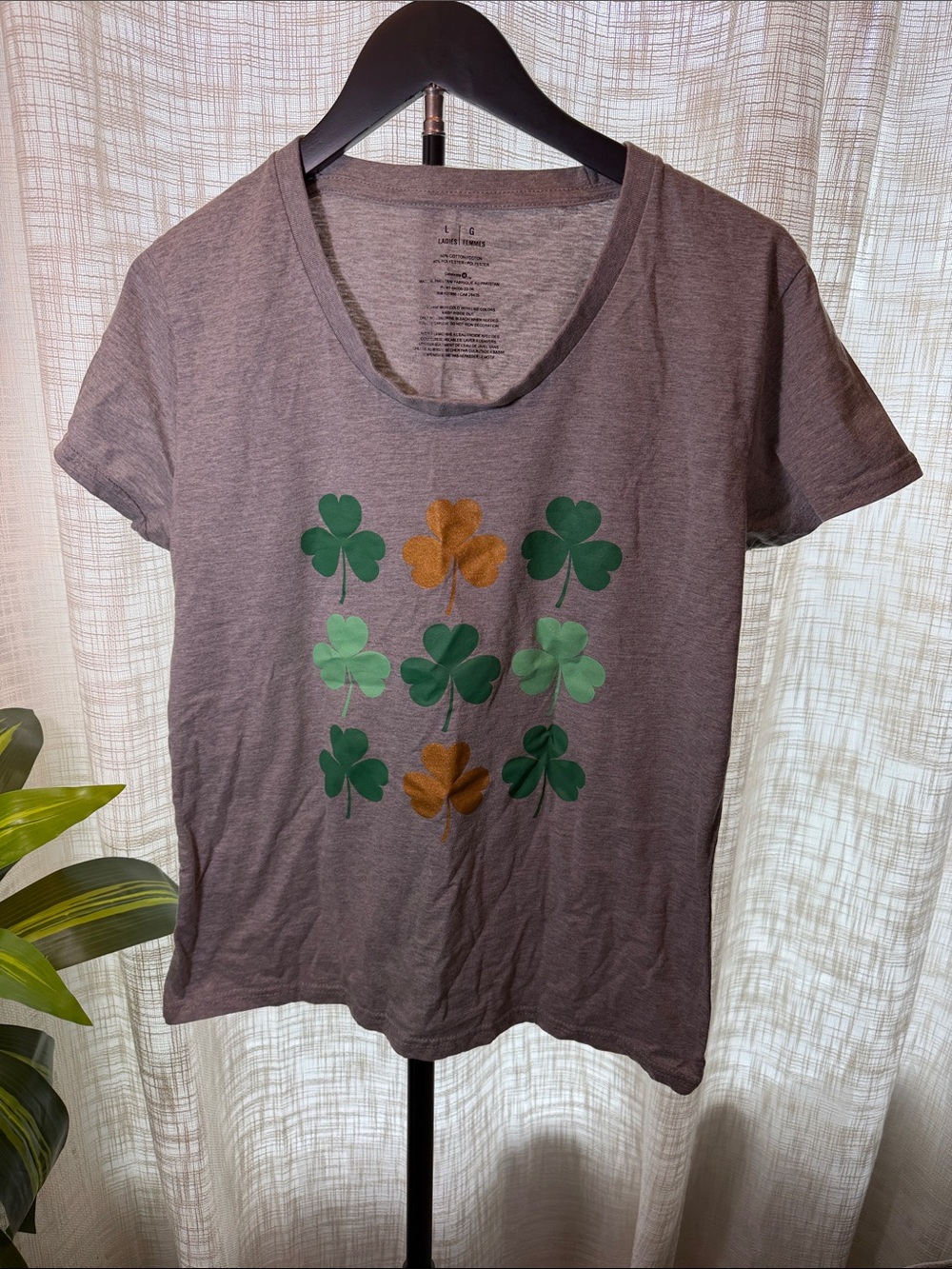 Celebrate It Gray Tee with Green and Gold Clover Graphic